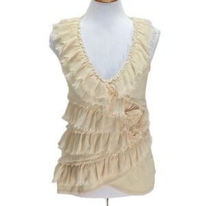 Anthropologie Deletta Womens Tiered Chiffon Blouse Cream Size S Neutral Romantic